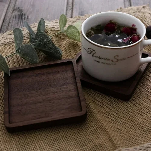 Dessous de verre en bois marron foncé carré avec bordure