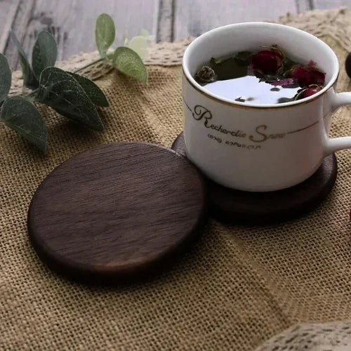 Dessous de verre en bois marron foncé rond plat