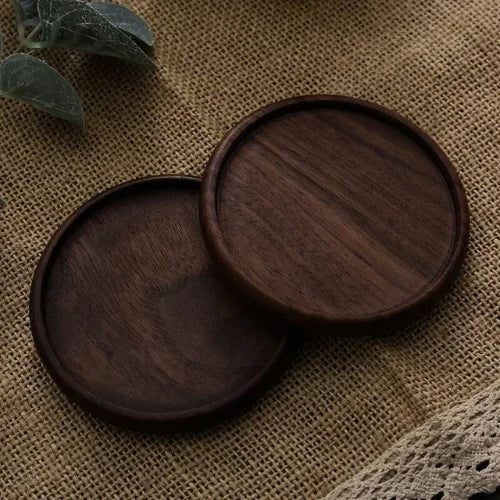 Dessous de verre en bois marron foncé rond avec bordure