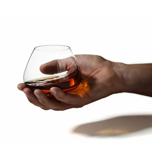 Verre à whisky toupie tenu dans une main, parfait pour la dégustation.